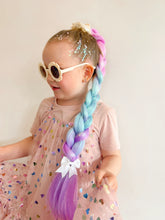 Load image into Gallery viewer, mermaid hair, mermaid scrunchies, pamper parties, nz kids party, nz pamper party, diy pamper party, princess hair, elsa hair, kids hair braids, hair extensions, kids hairstyles, elsa braid, Barbie hair, Barbie ponytail, Barbie wig, Barbie kids hair
